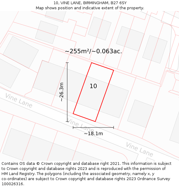 10, VINE LANE, BIRMINGHAM, B27 6SY: Plot and title map