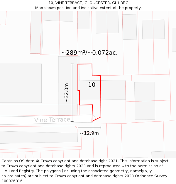 10, VINE TERRACE, GLOUCESTER, GL1 3BG: Plot and title map