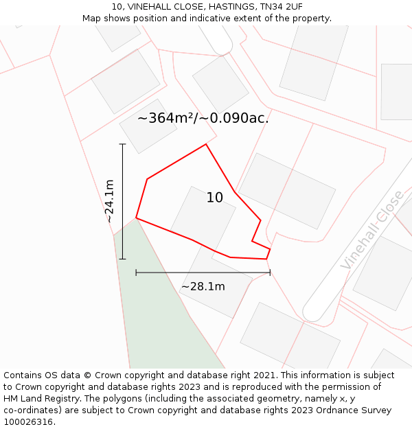 10, VINEHALL CLOSE, HASTINGS, TN34 2UF: Plot and title map