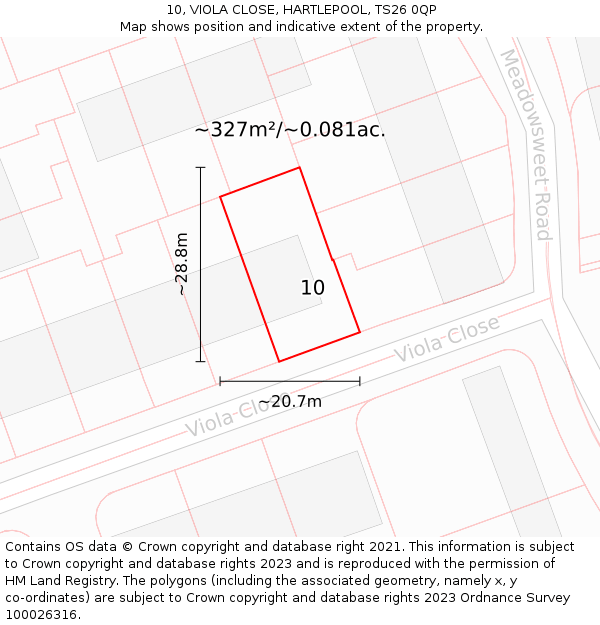 10, VIOLA CLOSE, HARTLEPOOL, TS26 0QP: Plot and title map