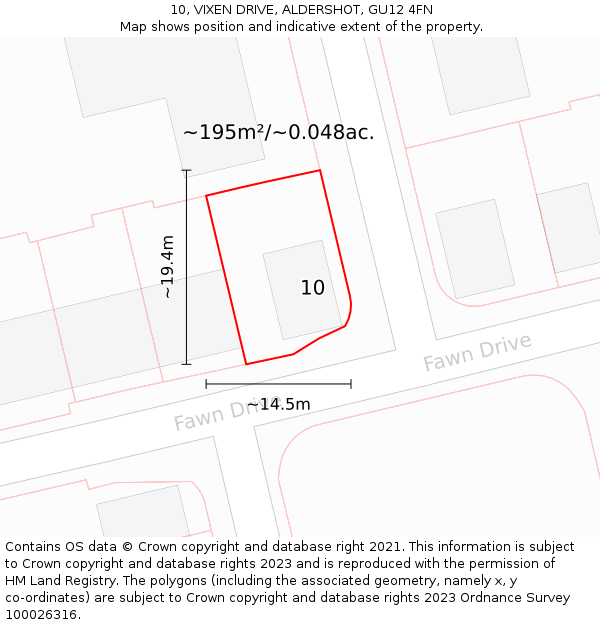 10, VIXEN DRIVE, ALDERSHOT, GU12 4FN: Plot and title map