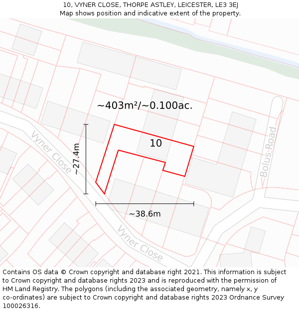 10, VYNER CLOSE, THORPE ASTLEY, LEICESTER, LE3 3EJ: Plot and title map