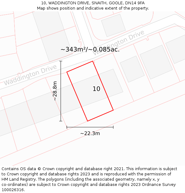 10, WADDINGTON DRIVE, SNAITH, GOOLE, DN14 9FA: Plot and title map