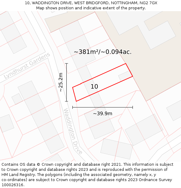 10, WADDINGTON DRIVE, WEST BRIDGFORD, NOTTINGHAM, NG2 7GX: Plot and title map