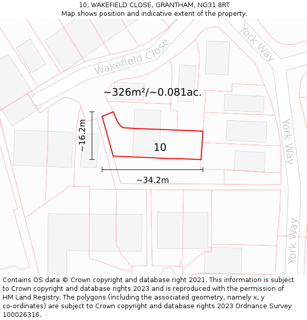 10, WAKEFIELD CLOSE, GRANTHAM, NG31 8RT: Plot and title map