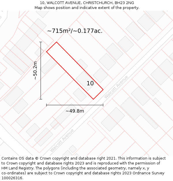 10, WALCOTT AVENUE, CHRISTCHURCH, BH23 2NG: Plot and title map