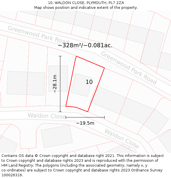10, WALDON CLOSE, PLYMOUTH, PL7 2ZA: Plot and title map
