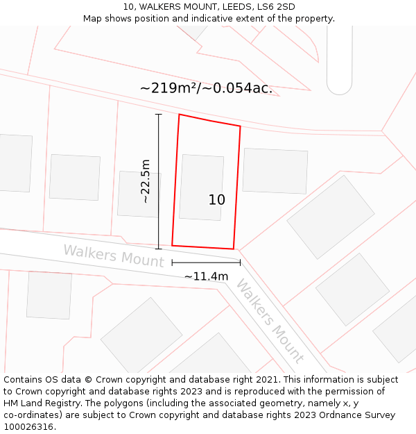 10, WALKERS MOUNT, LEEDS, LS6 2SD: Plot and title map