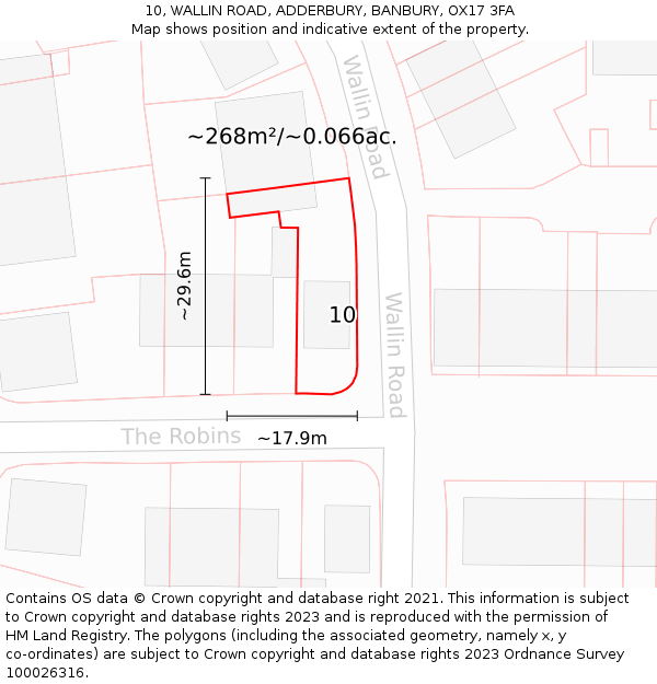 10, WALLIN ROAD, ADDERBURY, BANBURY, OX17 3FA: Plot and title map