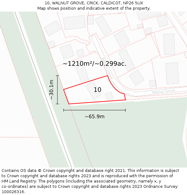 10, WALNUT GROVE, CRICK, CALDICOT, NP26 5UX: Plot and title map