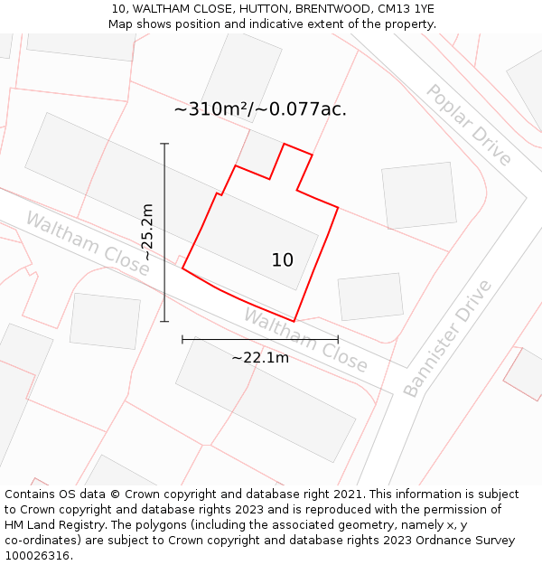 10, WALTHAM CLOSE, HUTTON, BRENTWOOD, CM13 1YE: Plot and title map