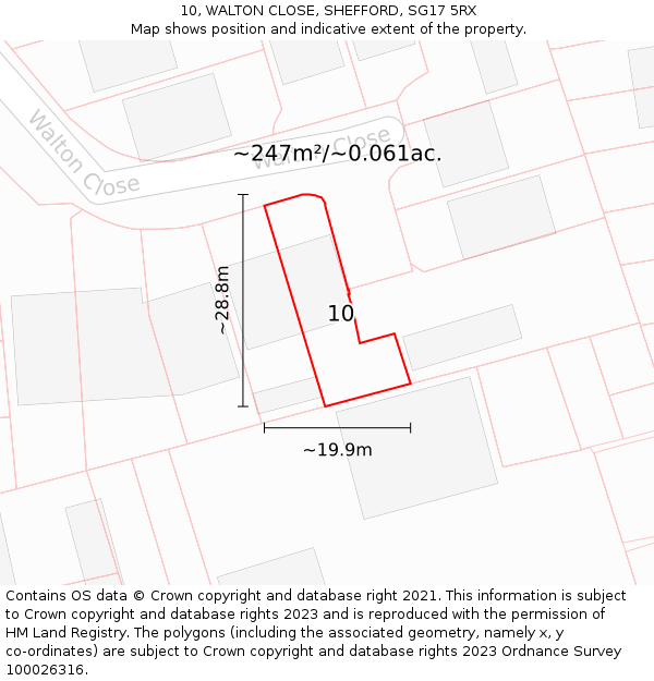 10, WALTON CLOSE, SHEFFORD, SG17 5RX: Plot and title map