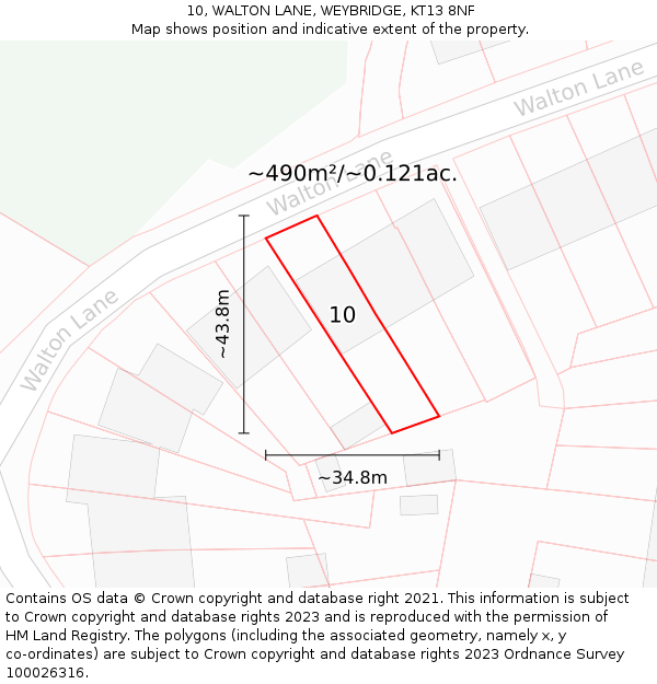 10, WALTON LANE, WEYBRIDGE, KT13 8NF: Plot and title map