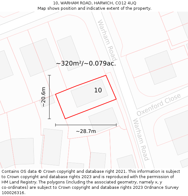 10, WARHAM ROAD, HARWICH, CO12 4UQ: Plot and title map