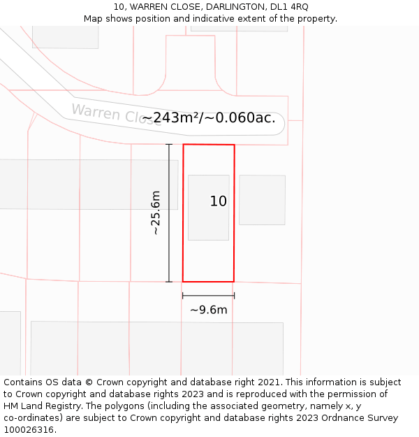 10, WARREN CLOSE, DARLINGTON, DL1 4RQ: Plot and title map