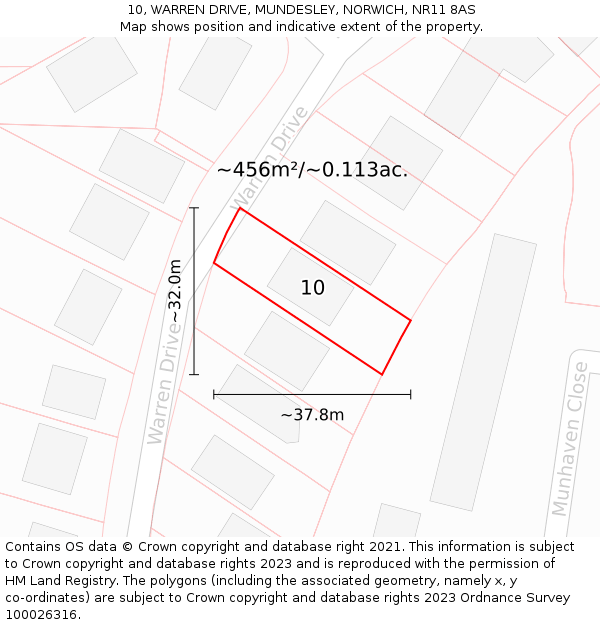 10, WARREN DRIVE, MUNDESLEY, NORWICH, NR11 8AS: Plot and title map