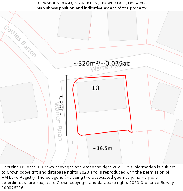 10, WARREN ROAD, STAVERTON, TROWBRIDGE, BA14 8UZ: Plot and title map