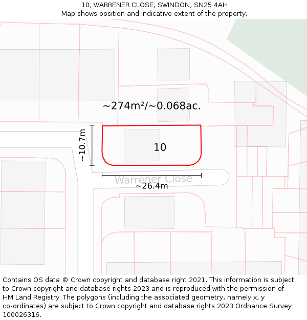 10, WARRENER CLOSE, SWINDON, SN25 4AH: Plot and title map