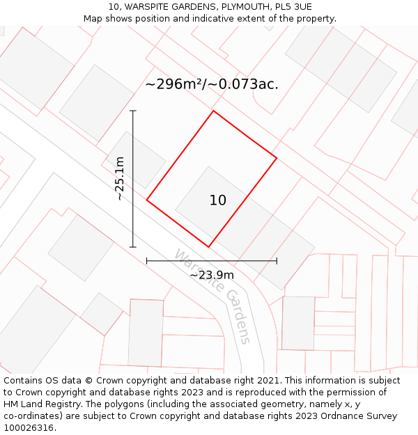 10, WARSPITE GARDENS, PLYMOUTH, PL5 3UE: Plot and title map