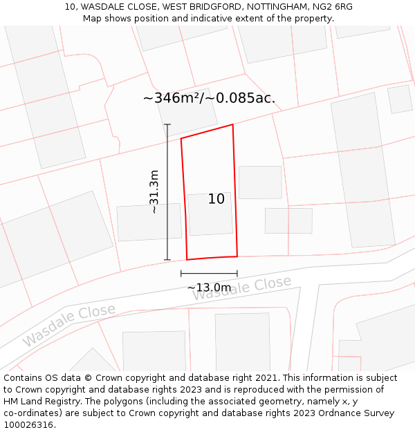 10, WASDALE CLOSE, WEST BRIDGFORD, NOTTINGHAM, NG2 6RG: Plot and title map