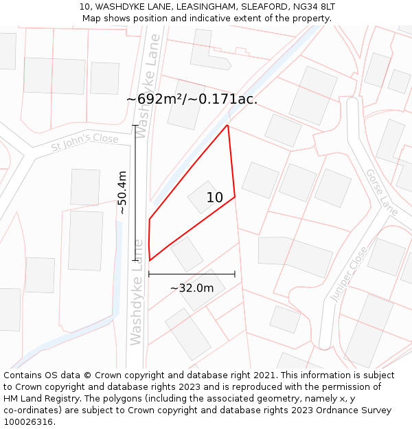 10, WASHDYKE LANE, LEASINGHAM, SLEAFORD, NG34 8LT: Plot and title map