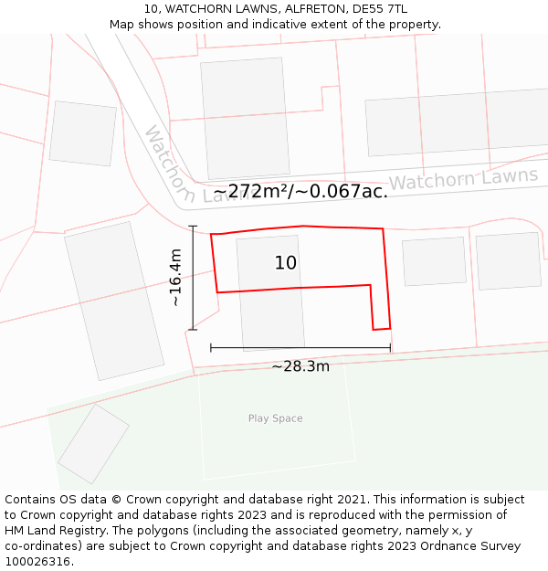 10, WATCHORN LAWNS, ALFRETON, DE55 7TL: Plot and title map