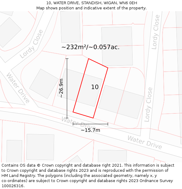 10, WATER DRIVE, STANDISH, WIGAN, WN6 0EH: Plot and title map