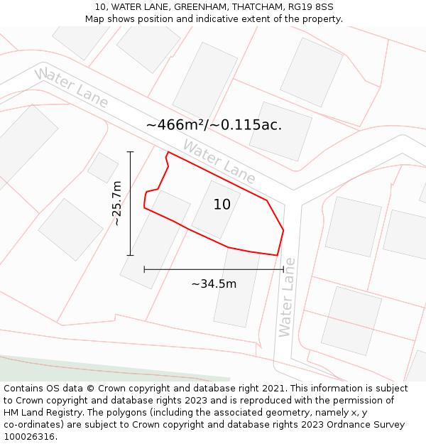 10, WATER LANE, GREENHAM, THATCHAM, RG19 8SS: Plot and title map