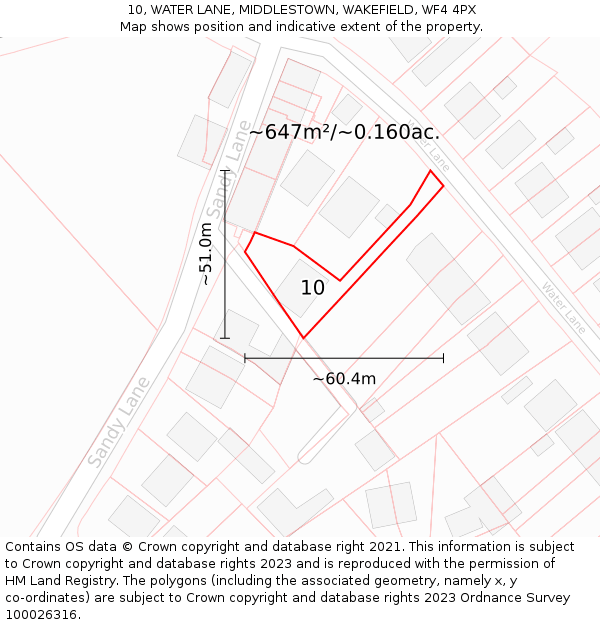 10, WATER LANE, MIDDLESTOWN, WAKEFIELD, WF4 4PX: Plot and title map