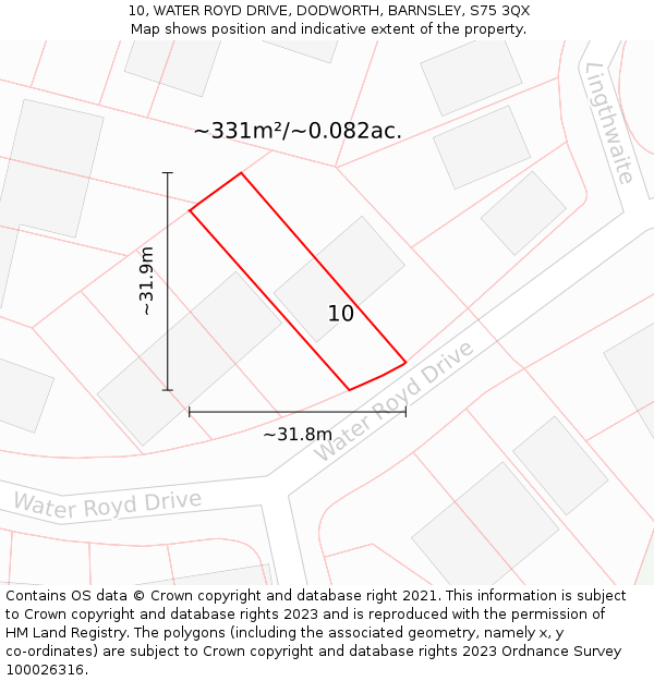10, WATER ROYD DRIVE, DODWORTH, BARNSLEY, S75 3QX: Plot and title map
