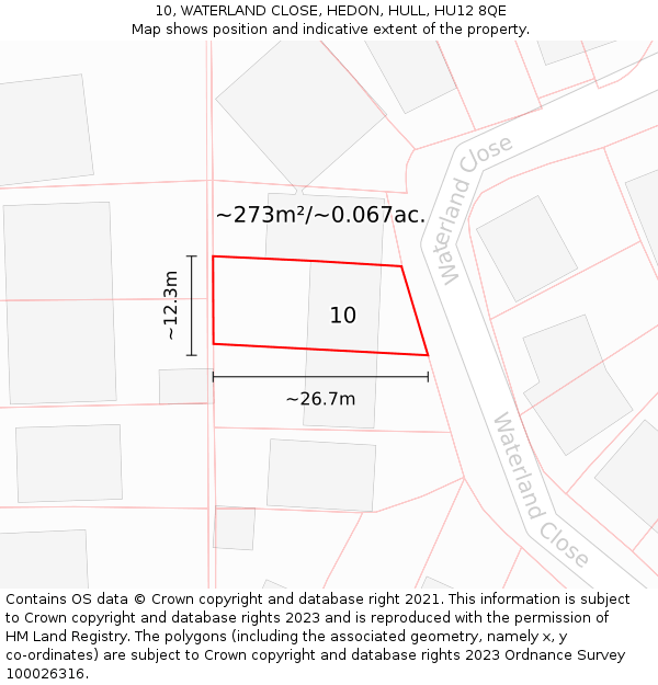 10, WATERLAND CLOSE, HEDON, HULL, HU12 8QE: Plot and title map