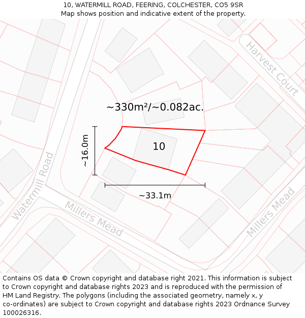 10, WATERMILL ROAD, FEERING, COLCHESTER, CO5 9SR: Plot and title map