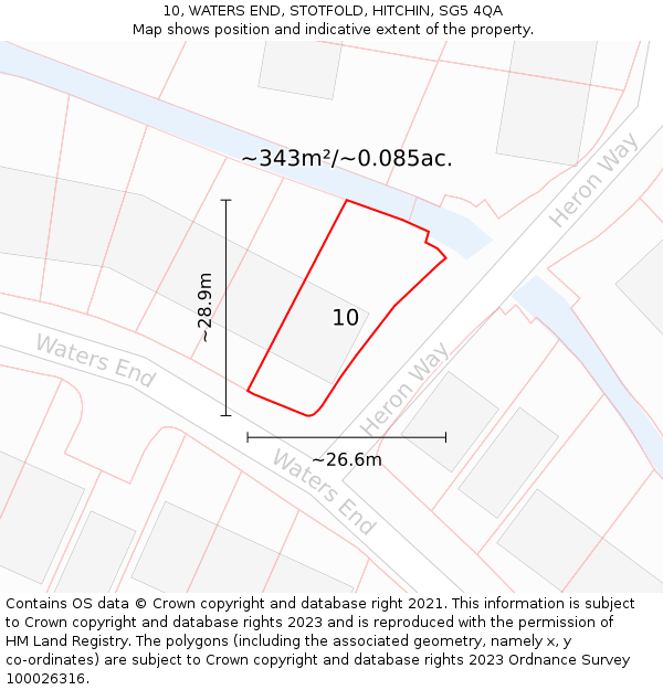 10, WATERS END, STOTFOLD, HITCHIN, SG5 4QA: Plot and title map