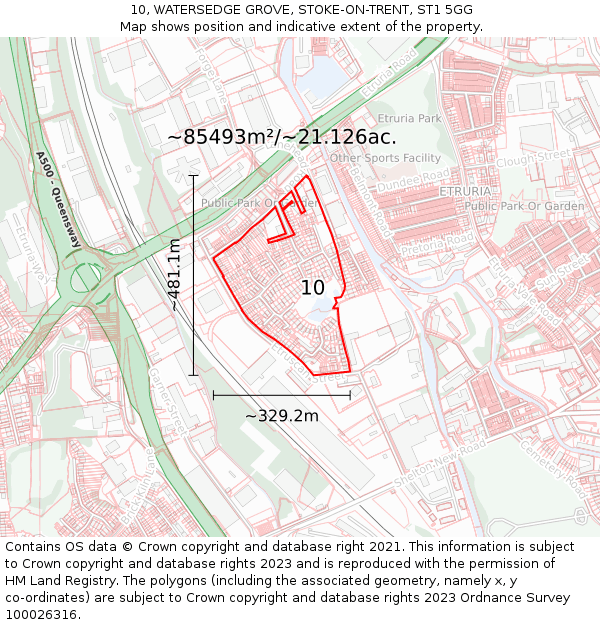 10, WATERSEDGE GROVE, STOKE-ON-TRENT, ST1 5GG: Plot and title map