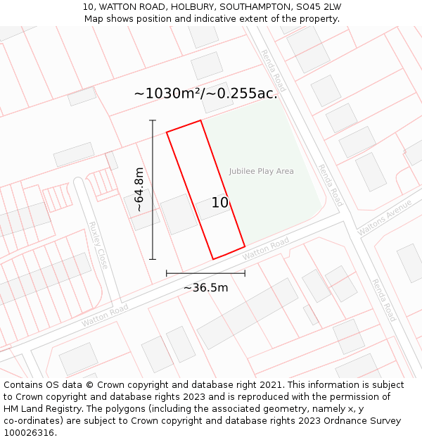 10, WATTON ROAD, HOLBURY, SOUTHAMPTON, SO45 2LW: Plot and title map