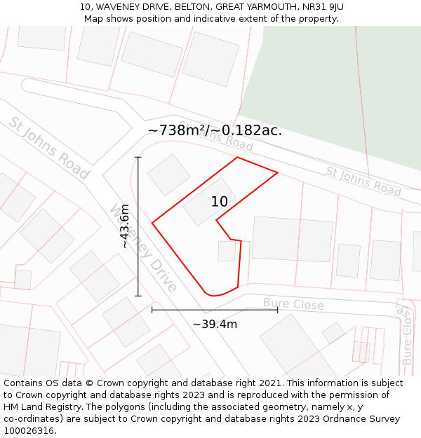 10, WAVENEY DRIVE, BELTON, GREAT YARMOUTH, NR31 9JU: Plot and title map