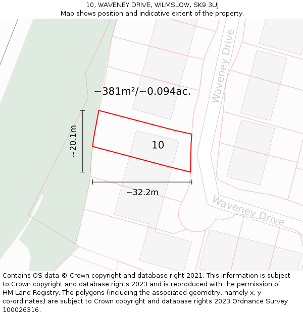 10, WAVENEY DRIVE, WILMSLOW, SK9 3UJ: Plot and title map