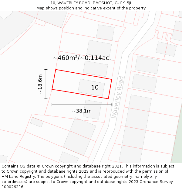 10, WAVERLEY ROAD, BAGSHOT, GU19 5JL: Plot and title map