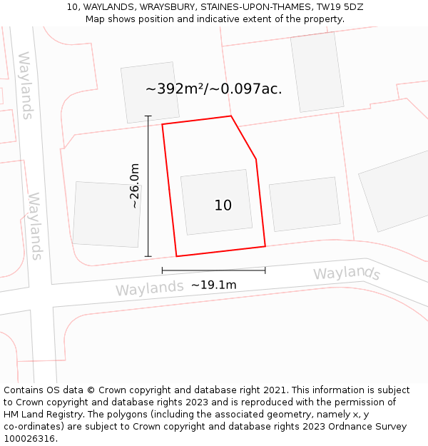 10, WAYLANDS, WRAYSBURY, STAINES-UPON-THAMES, TW19 5DZ: Plot and title map