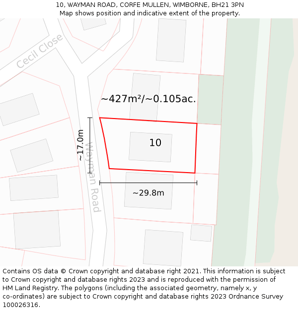 10, WAYMAN ROAD, CORFE MULLEN, WIMBORNE, BH21 3PN: Plot and title map