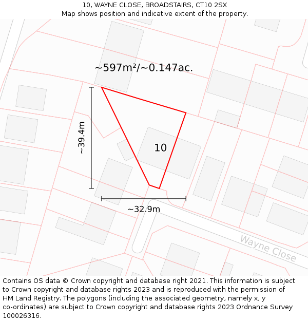 10, WAYNE CLOSE, BROADSTAIRS, CT10 2SX: Plot and title map