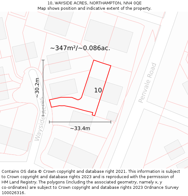 10, WAYSIDE ACRES, NORTHAMPTON, NN4 0QE: Plot and title map