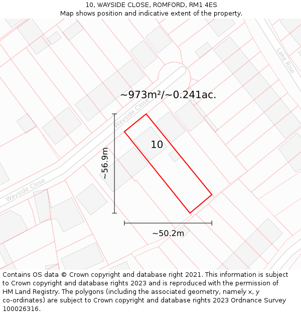 10, WAYSIDE CLOSE, ROMFORD, RM1 4ES: Plot and title map