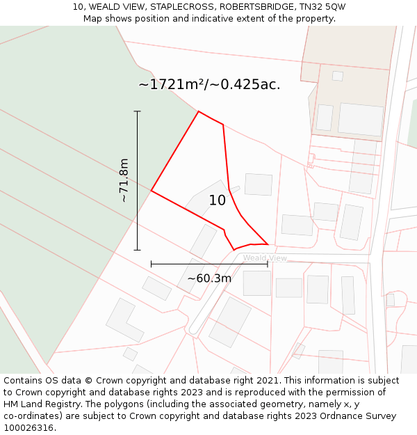 10, WEALD VIEW, STAPLECROSS, ROBERTSBRIDGE, TN32 5QW: Plot and title map