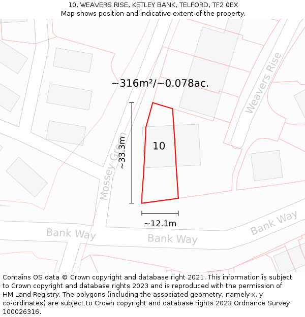 10, WEAVERS RISE, KETLEY BANK, TELFORD, TF2 0EX: Plot and title map