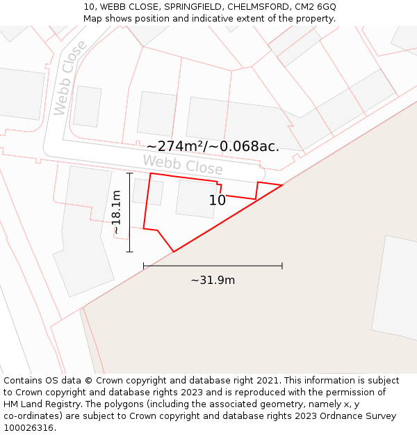 10, WEBB CLOSE, SPRINGFIELD, CHELMSFORD, CM2 6GQ: Plot and title map