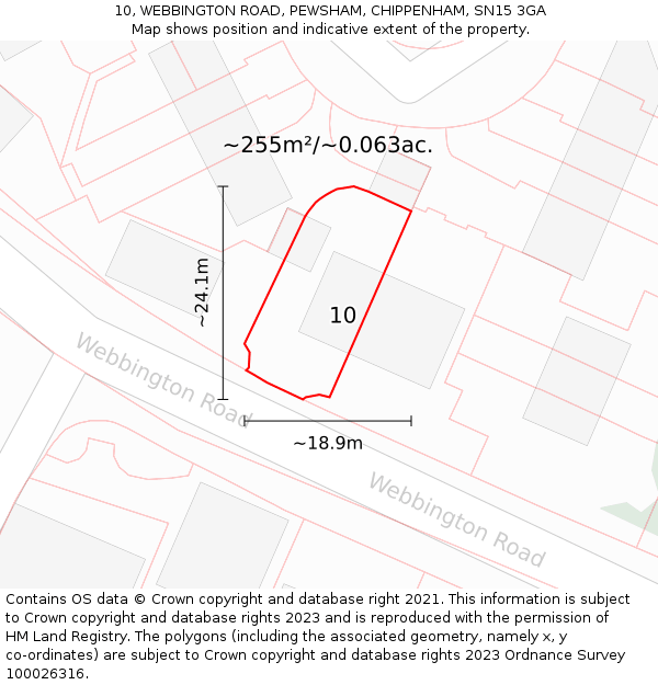 10, WEBBINGTON ROAD, PEWSHAM, CHIPPENHAM, SN15 3GA: Plot and title map