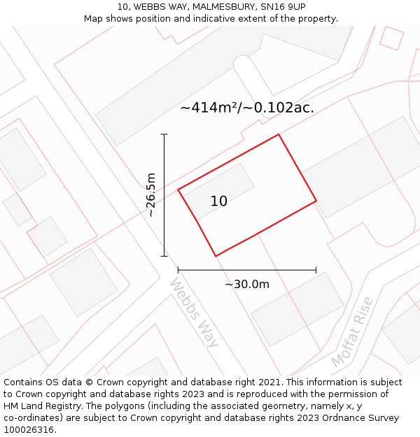 10, WEBBS WAY, MALMESBURY, SN16 9UP: Plot and title map