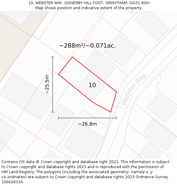 10, WEBSTER WAY, GONERBY HILL FOOT, GRANTHAM, NG31 8GH: Plot and title map