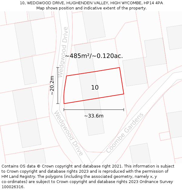 10, WEDGWOOD DRIVE, HUGHENDEN VALLEY, HIGH WYCOMBE, HP14 4PA: Plot and title map